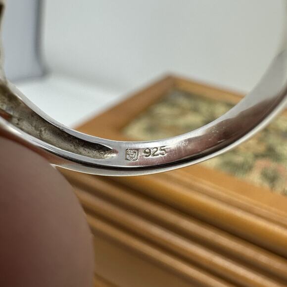 925 Sterling Silver Opal and Green Chrysoprase Ring Size 8 - Picture 6 of 8